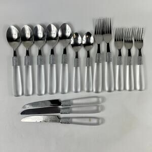 Farberware 15Pc Frosted Handle Flatware Set Stainless Steel Knives Forks Spoons